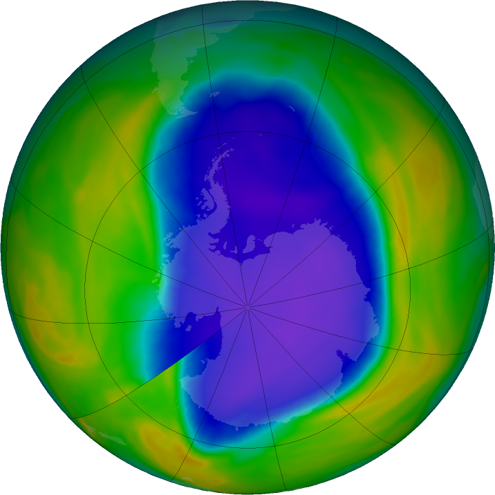 Antarctic ozone map for 10 October 2016